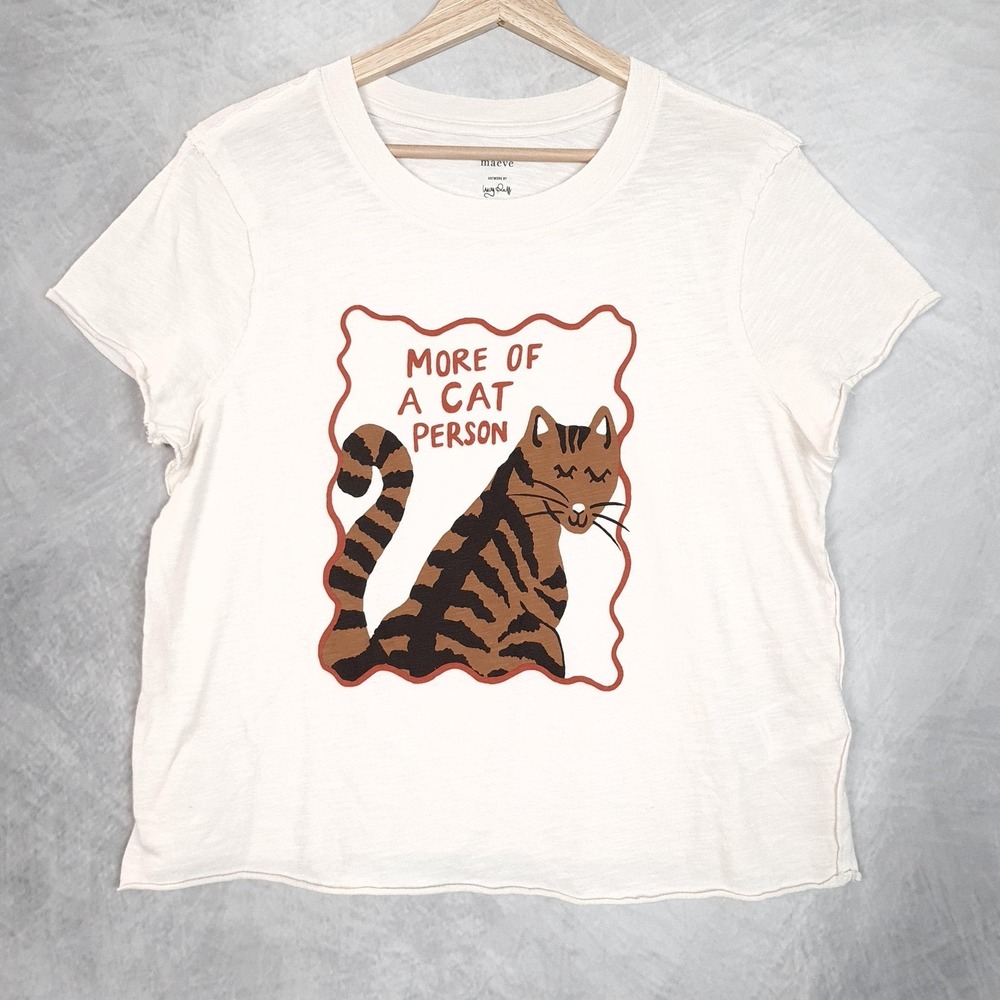 Maeve T Shirt Womens Small White More Of A Cat Person Graphic Cat Lover Tulastra